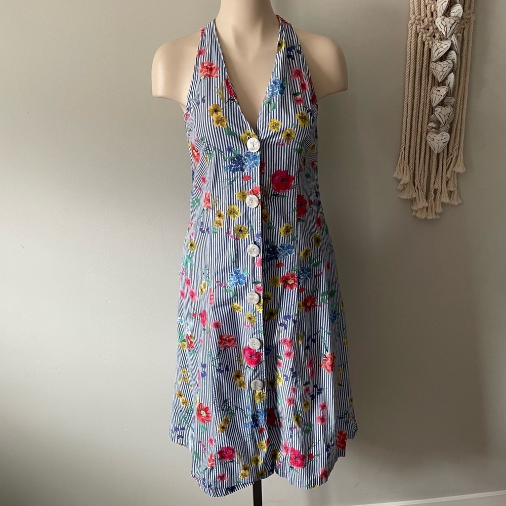 Zara 100% Cotton Front Button Down Striped Midi Dress Size Small